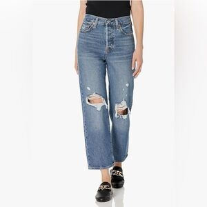 Levi’s Ribcage Straight Ankle Distressed Denim Jeans